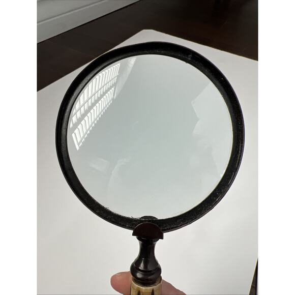 Vintage Magnifying Glass Free Standing Desktop Metal & CARVED Handle 11.5" - Picture 5 of 9